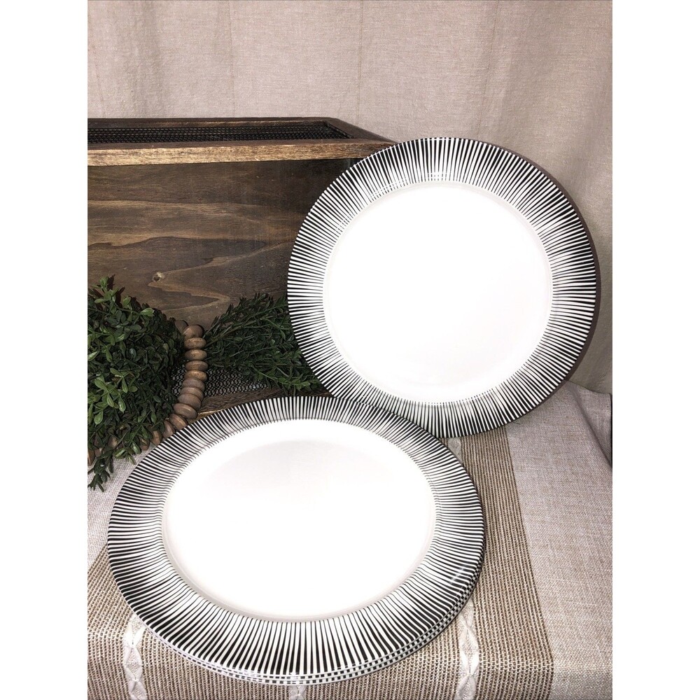Nautica Home Melamine Black White Striped Dinner Plates 11” Lot of 4